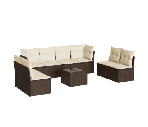 Set de sofás de jardín 9 pzas y cojines ratán sintético marrón