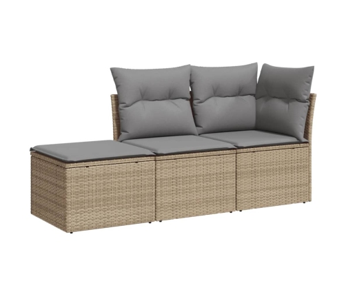 Juego de sofás de jardín con cojines beige 3 pzas ratán PE