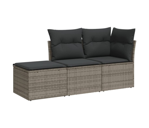 Set de sofá de jardín 3 pzas y cojines ratán sintético gris