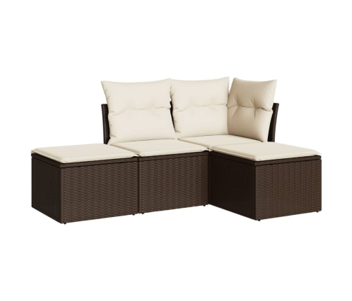 Set de sofás de jardín 4 pzas y cojines ratán sintético marrón