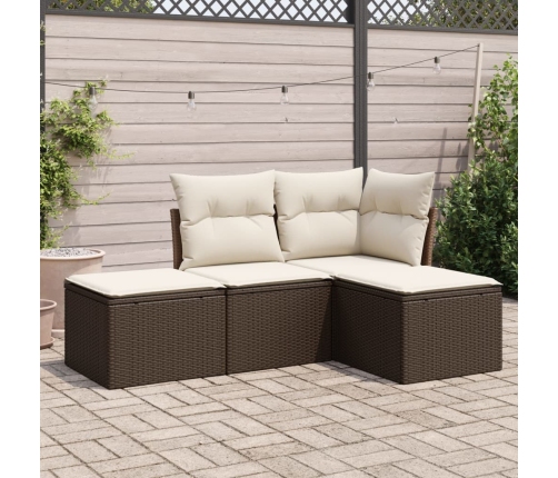 Set de sofás de jardín 4 pzas y cojines ratán sintético marrón