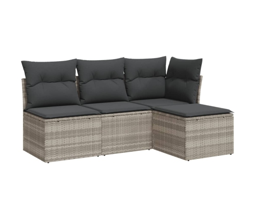 Set de sofás de jardín 4 pzas y cojines ratán sintético gris