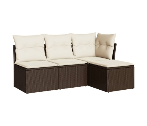 Set de sofás de jardín 4 pzas y cojines ratán sintético marrón