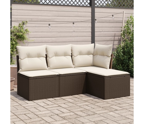 Set de sofás de jardín 4 pzas y cojines ratán sintético marrón