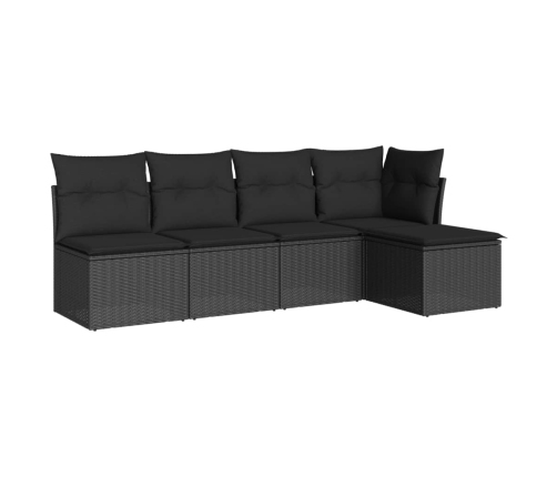 Set de muebles de jardín 5 pzas y cojines ratán sintético negro