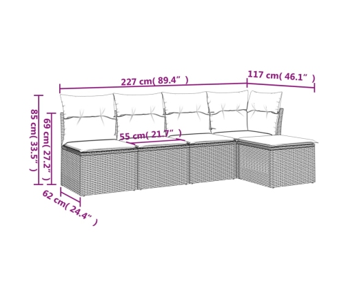 Set de muebles de jardín 5 pzas y cojines ratán sintético negro