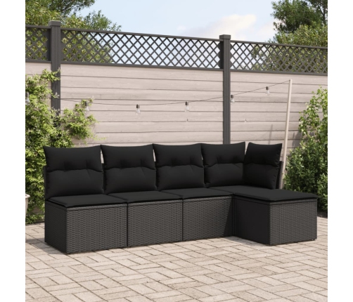 Set de muebles de jardín 5 pzas y cojines ratán sintético negro