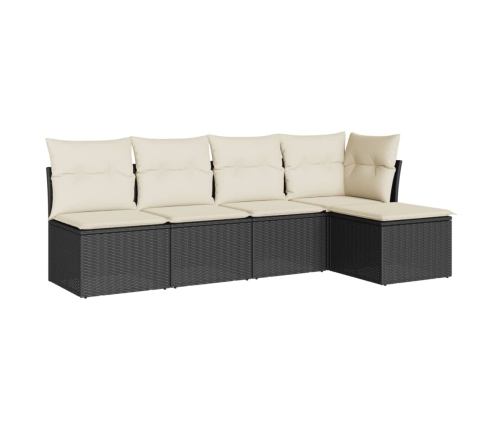 Set de muebles de jardín 5 pzas y cojines ratán sintético negro