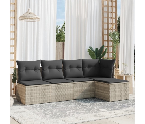 Set de sofás jardín y cojines 5 pzas ratán sintético gris claro