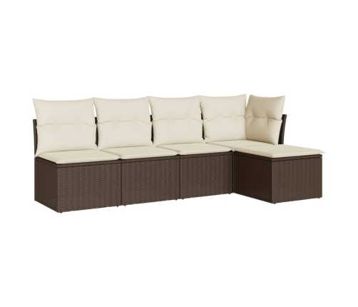Set comedor de jardín 5 piezas y cojines ratán sintético marrón