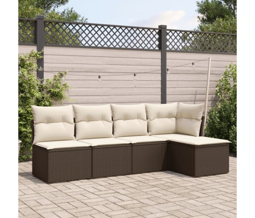 Set comedor de jardín 5 piezas y cojines ratán sintético marrón
