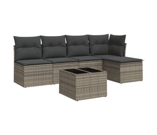 Set de muebles de jardín 6 pzas y cojines ratán sintético gris