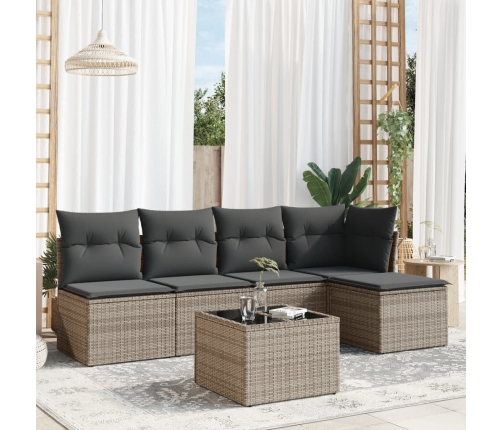 Set de muebles de jardín 6 pzas y cojines ratán sintético gris