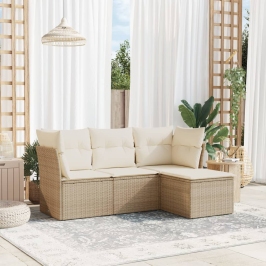 Juego de sofás jardín con cojines 4 pzas ratán sintético beige