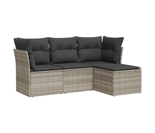 Set de sofás de jardín 4 pzas y cojines ratán sintético gris