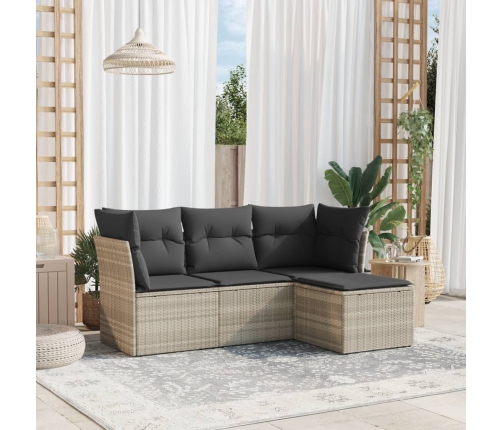 Set de sofás de jardín 4 pzas y cojines ratán sintético gris