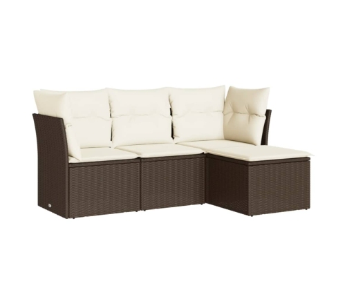 Set de sofás de jardín 4 pzas y cojines ratán sintético marrón