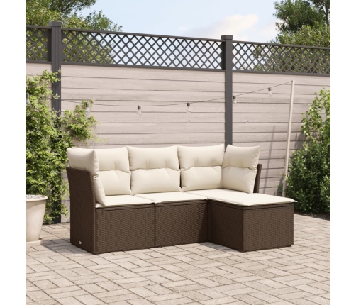 Set de sofás de jardín 4 pzas y cojines ratán sintético marrón
