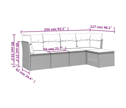 Set de muebles de jardín 5 pzas y cojines ratán sintético negro