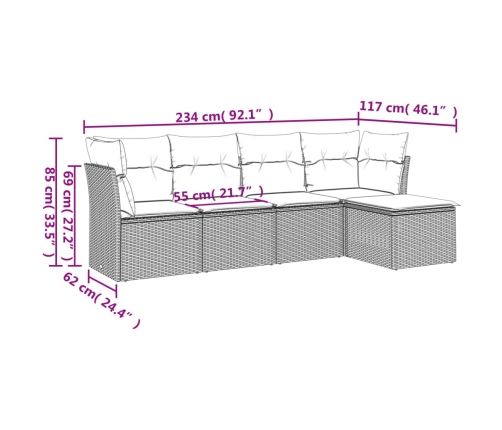 Set de muebles de jardín 5 pzas y cojines ratán sintético negro