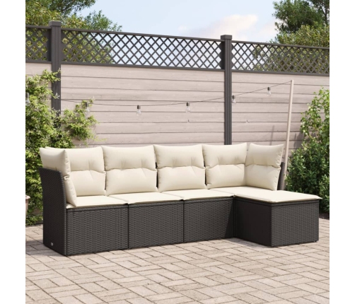 Set de muebles de jardín 5 pzas y cojines ratán sintético negro