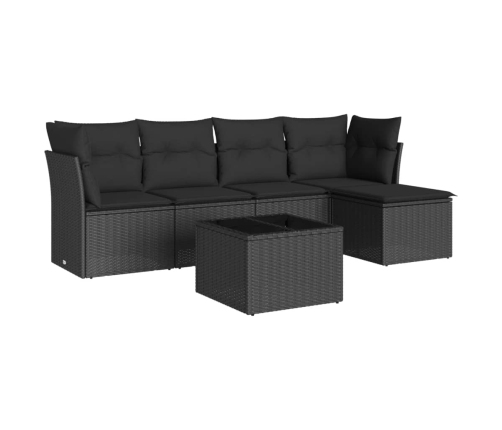 Set de sofás de jardín 6 piezas y cojines ratán sintético negro