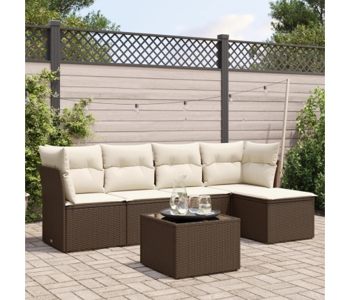 Set sofás de jardín 6 piezas y cojines ratán sintético marrón