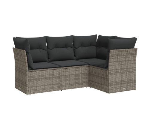 Set de sofás de jardín 4 pzas y cojines ratán sintético gris