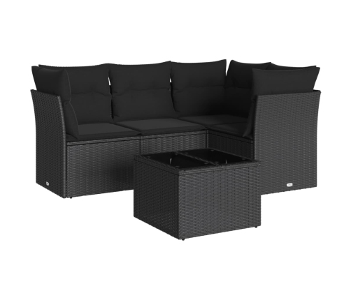 Set de muebles de jardín 5 pzas y cojines ratán sintético negro