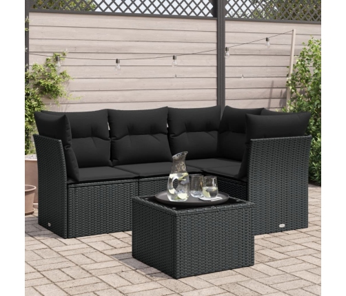 Set de muebles de jardín 5 pzas y cojines ratán sintético negro