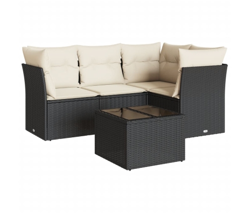 Set de muebles de jardín 5 pzas y cojines ratán sintético negro