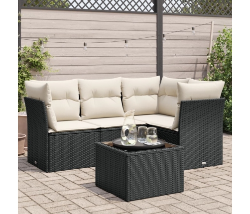 Set de muebles de jardín 5 pzas y cojines ratán sintético negro
