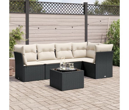 Set de sofás de jardín 6 piezas y cojines ratán sintético negro