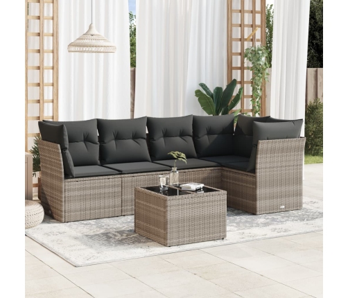 Set de sofás de jardín 6 pzas y cojines ratán sintético gris