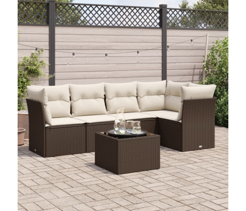 Set sofás de jardín 6 piezas y cojines ratán sintético marrón