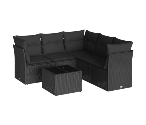 Set de sofás de jardín 6 piezas y cojines ratán sintético negro