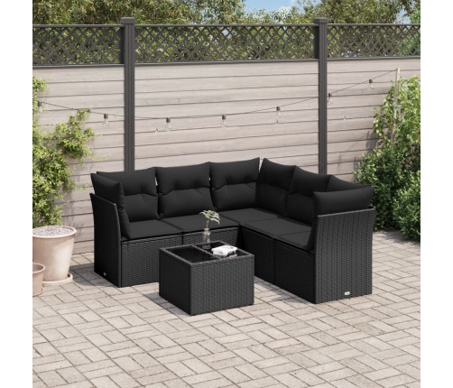 Set de sofás de jardín 6 piezas y cojines ratán sintético negro