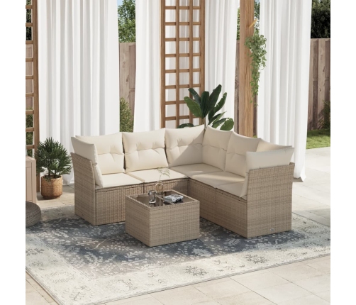 Juego de sofás jardín con cojines 6 pzas ratán sintético beige