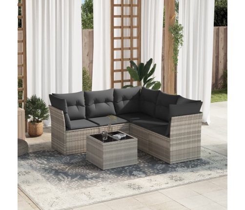 Set de sofás de jardín 6 pzas y cojines ratán sintético gris