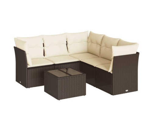 Set sofás de jardín 6 piezas y cojines ratán sintético marrón