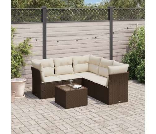 Set sofás de jardín 6 piezas y cojines ratán sintético marrón