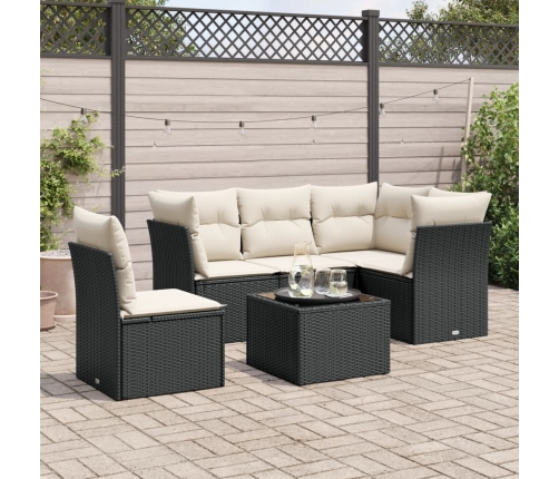 Set de sofás de jardín 6 piezas y cojines ratán sintético negro