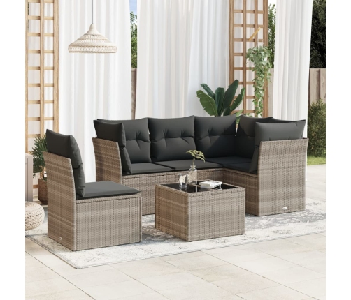 Set de sofás de jardín 6 pzas y cojines ratán sintético gris
