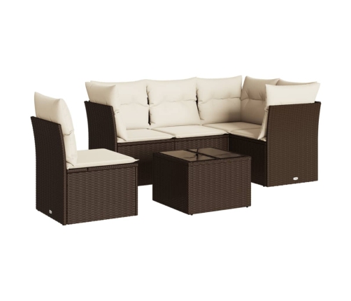 Set sofás de jardín 6 piezas y cojines ratán sintético marrón