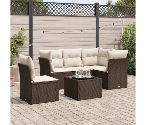 Set sofás de jardín 6 piezas y cojines ratán sintético marrón