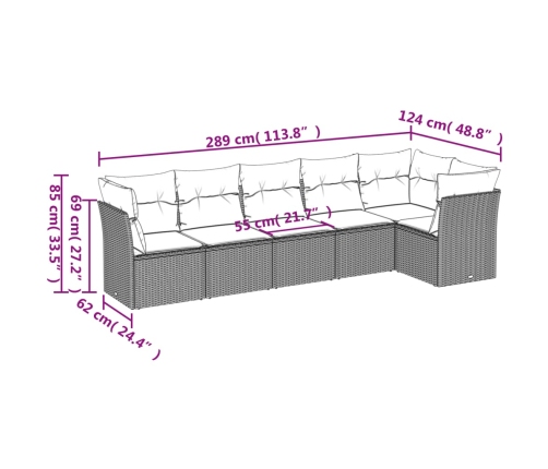 Set de sofás de jardín 6 pzas y cojines ratán sintético gris