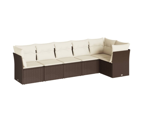 Set sofás de jardín 6 piezas y cojines ratán sintético marrón