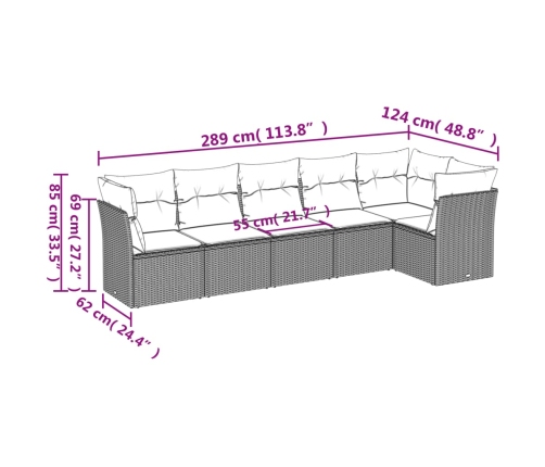 Set sofás de jardín 6 piezas y cojines ratán sintético marrón