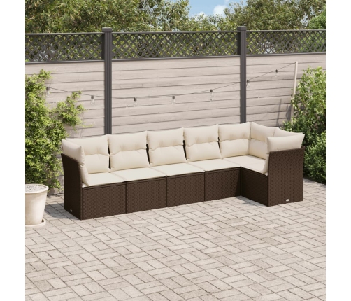 Set sofás de jardín 6 piezas y cojines ratán sintético marrón