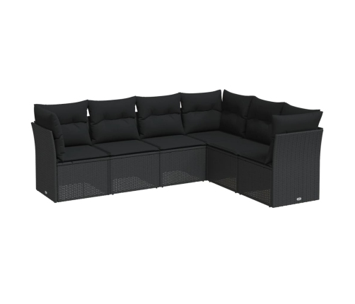 Set de sofás de jardín 6 piezas y cojines ratán sintético negro